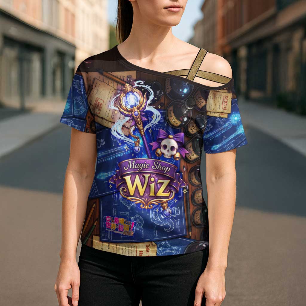 Wiz Magic Shop Cross Shoulder Shirt Alchemical Fantasy Blueprint Style