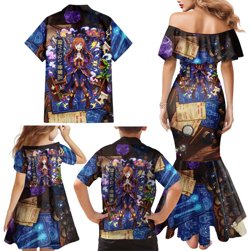 Wiz Magic Shop Family Matching Mermaid Dress and Hawaiian Shirt Alchemical Fantasy Blueprint Style