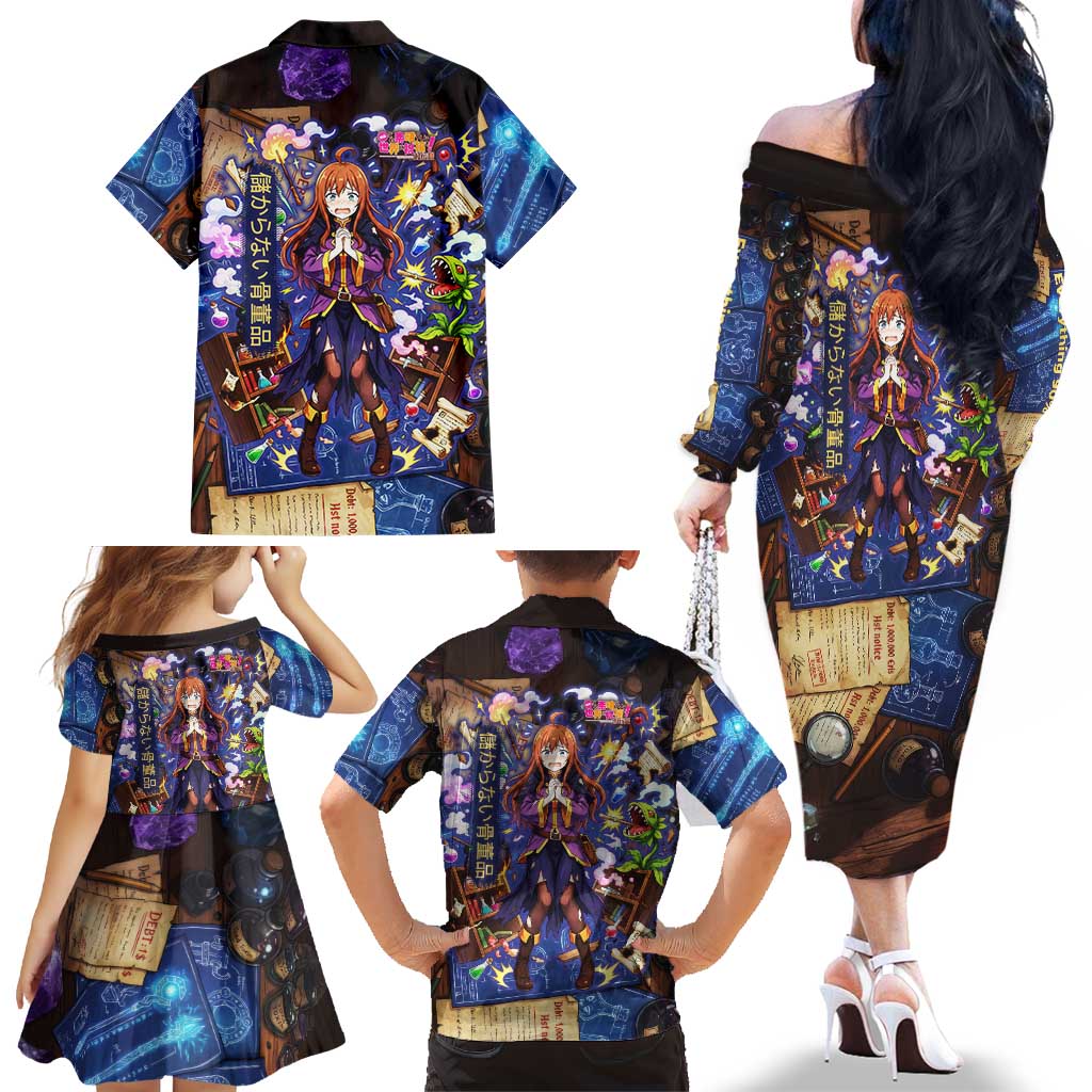 Wiz Magic Shop Family Matching Off The Shoulder Long Sleeve Dress and Hawaiian Shirt Alchemical Fantasy Blueprint Style