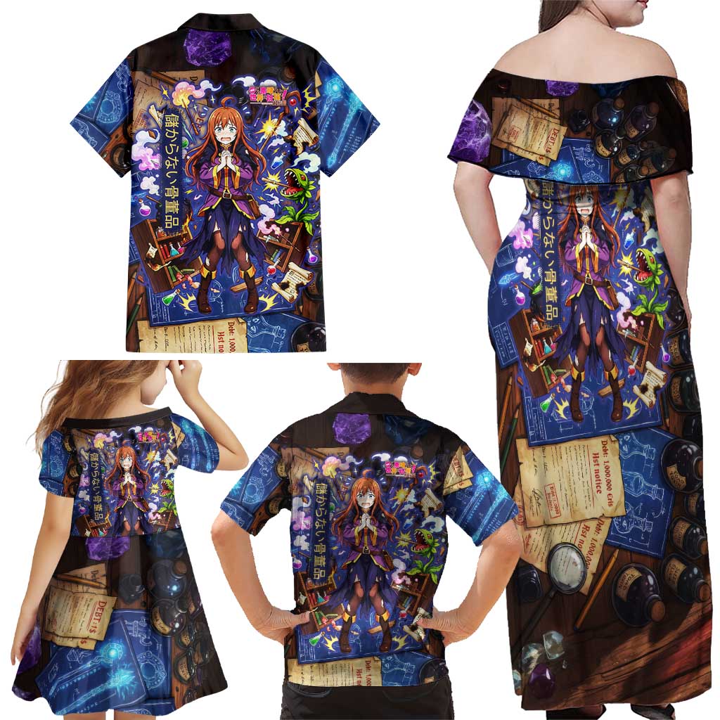 Wiz Magic Shop Family Matching Off Shoulder Maxi Dress and Hawaiian Shirt Alchemical Fantasy Blueprint Style