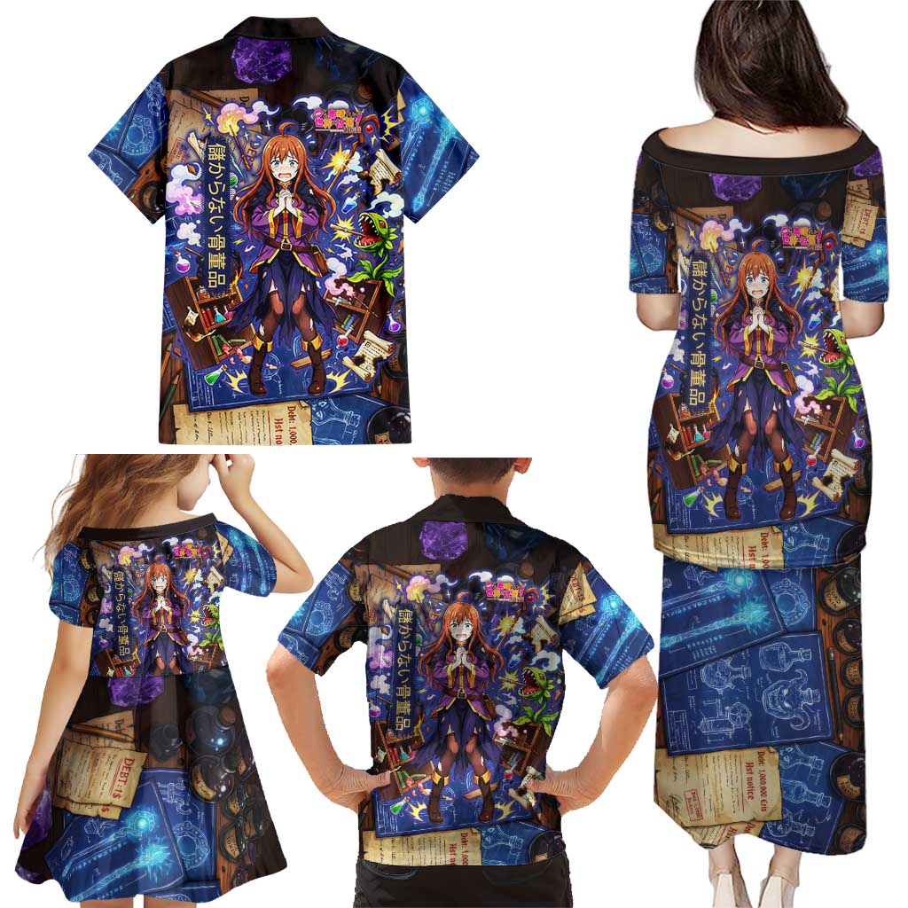 Wiz Magic Shop Family Matching Puletasi and Hawaiian Shirt Alchemical Fantasy Blueprint Style