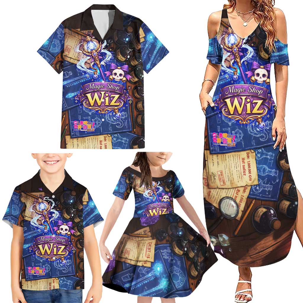 Wiz Magic Shop Family Matching Summer Maxi Dress and Hawaiian Shirt Alchemical Fantasy Blueprint Style