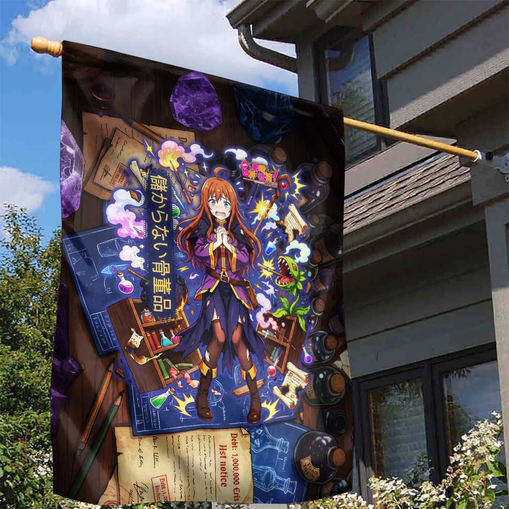 Wiz Magic Shop Garden Flag Alchemical Fantasy Blueprint Style