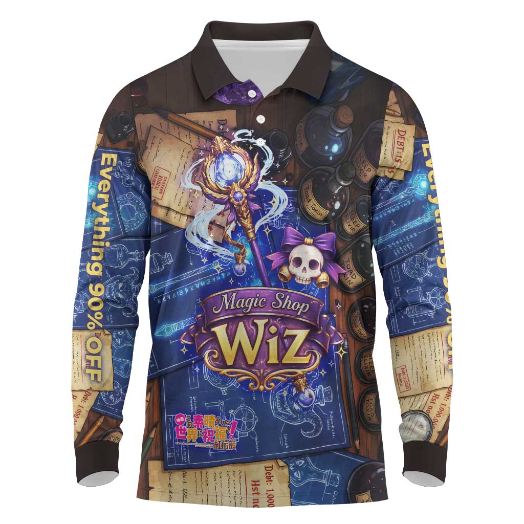 Wiz Magic Shop Long Sleeve Polo Shirt Alchemical Fantasy Blueprint Style