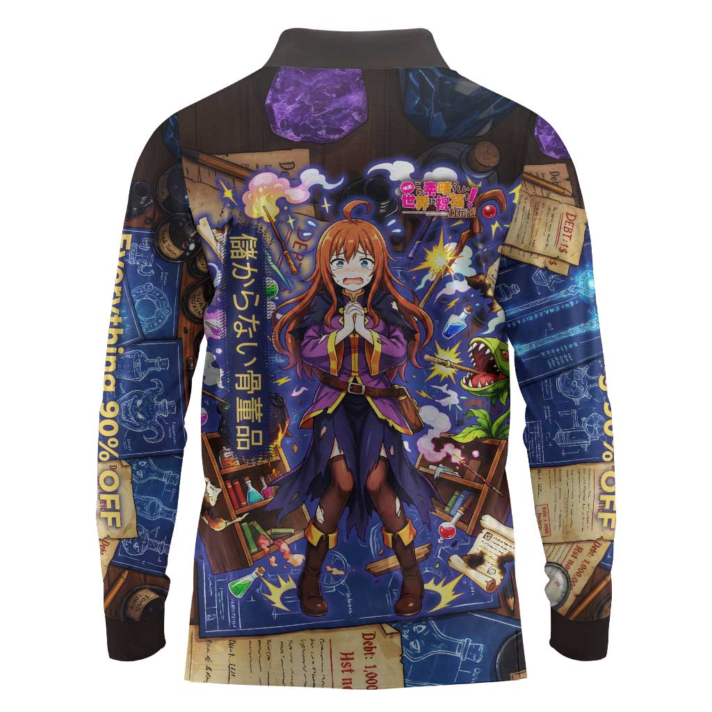 Wiz Magic Shop Long Sleeve Polo Shirt Alchemical Fantasy Blueprint Style