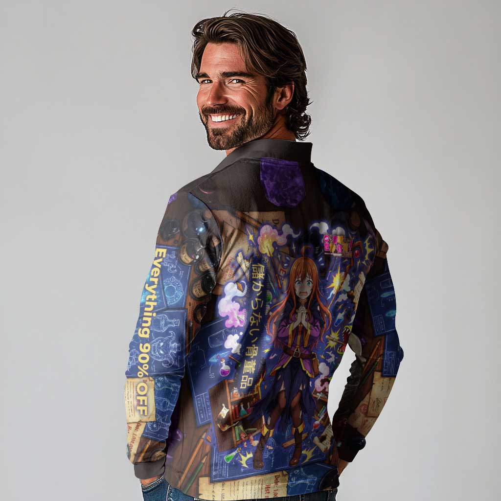 Wiz Magic Shop Long Sleeve Polo Shirt Alchemical Fantasy Blueprint Style