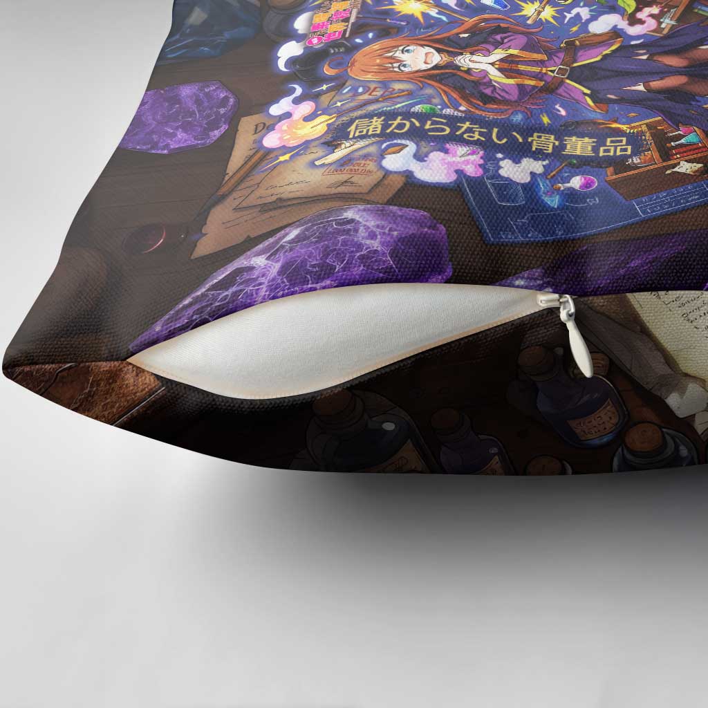 Wiz Magic Shop Pillow Cover Alchemical Fantasy Blueprint Style