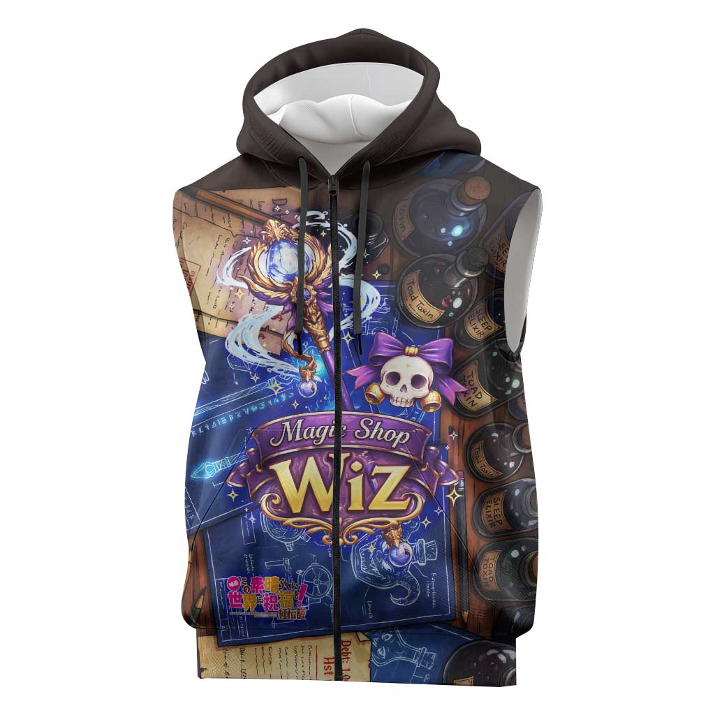 Wiz Magic Shop Sleeveless Zip Hoodie Alchemical Fantasy Blueprint Style