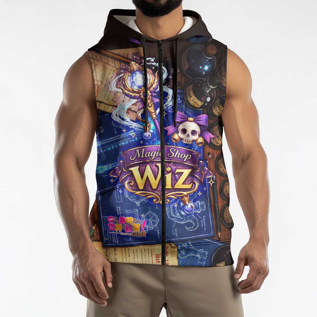 Wiz Magic Shop Sleeveless Zip Hoodie Alchemical Fantasy Blueprint Style