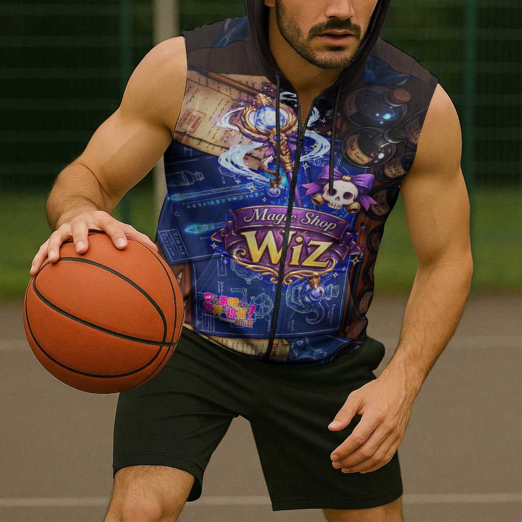 Wiz Magic Shop Sleeveless Zip Hoodie Alchemical Fantasy Blueprint Style