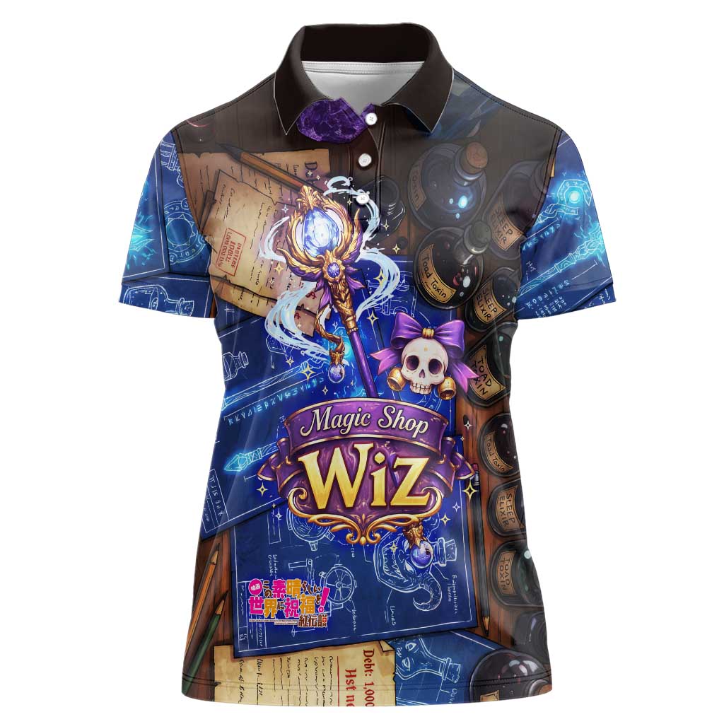Wiz Magic Shop Women Polo Shirt Alchemical Fantasy Blueprint Style