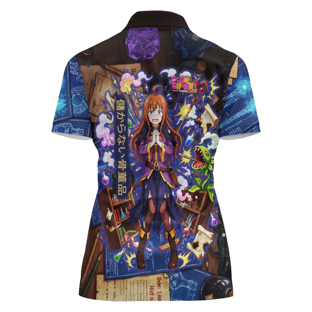 Wiz Magic Shop Women Polo Shirt Alchemical Fantasy Blueprint Style