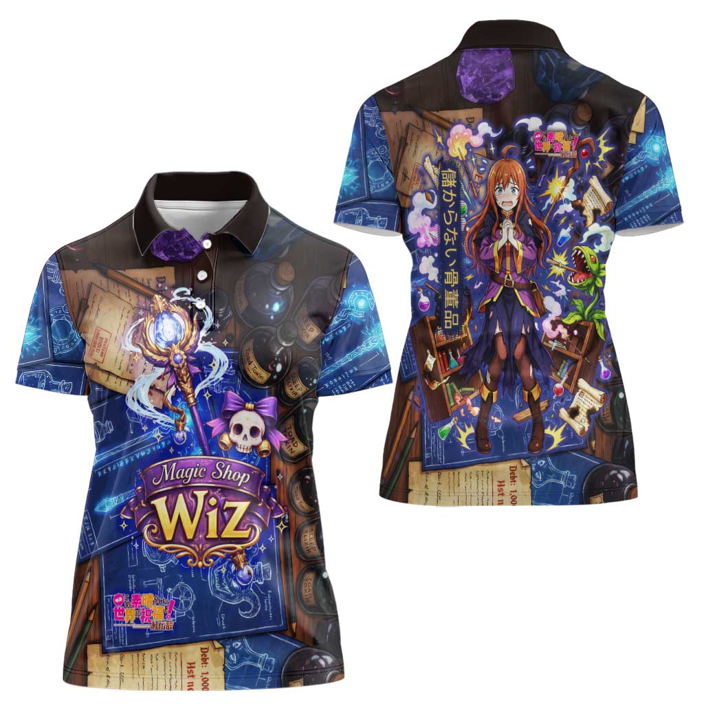Wiz Magic Shop Women Polo Shirt Alchemical Fantasy Blueprint Style