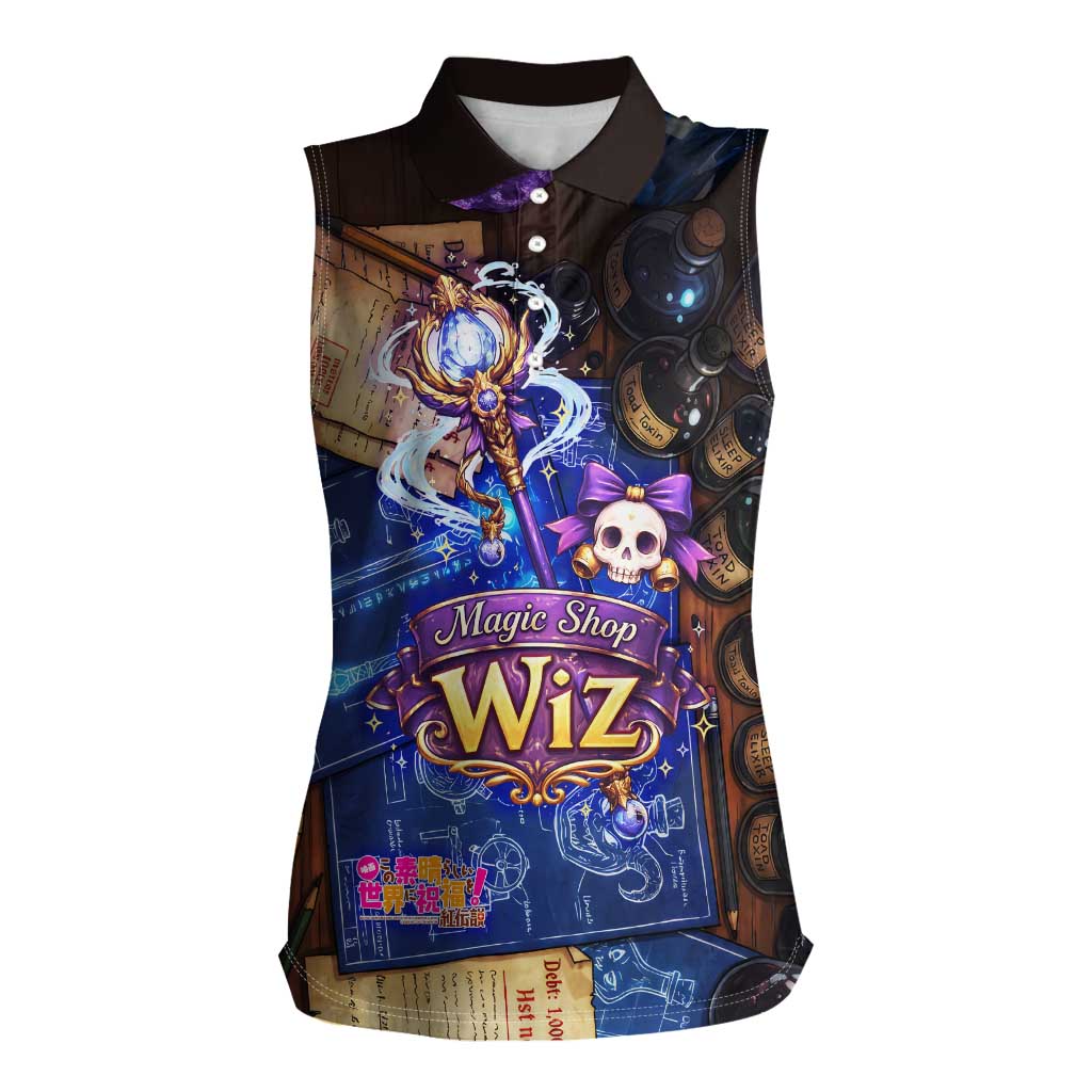 Wiz Magic Shop Women Sleeveless Polo Shirt Alchemical Fantasy Blueprint Style