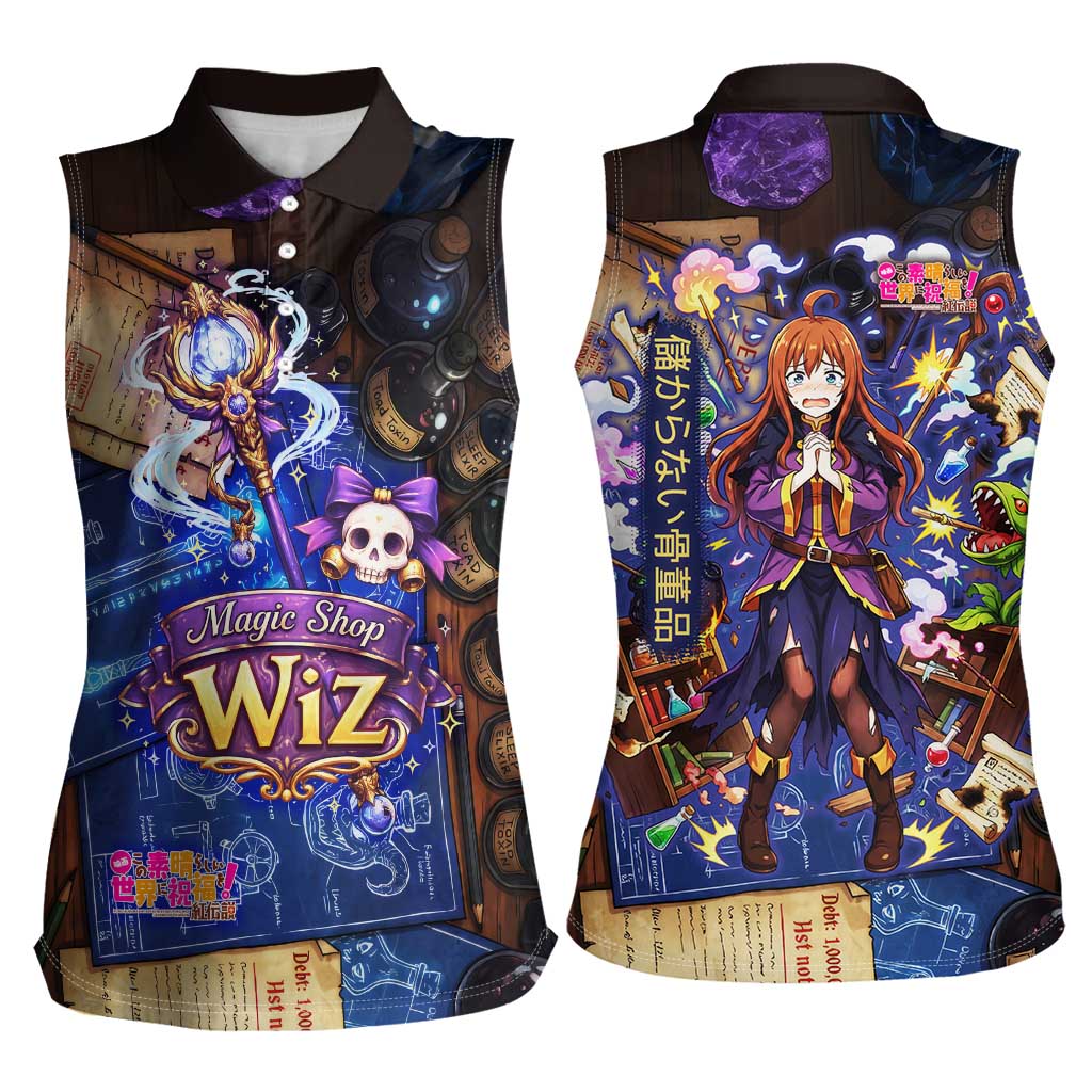 Wiz Magic Shop Women Sleeveless Polo Shirt Alchemical Fantasy Blueprint Style