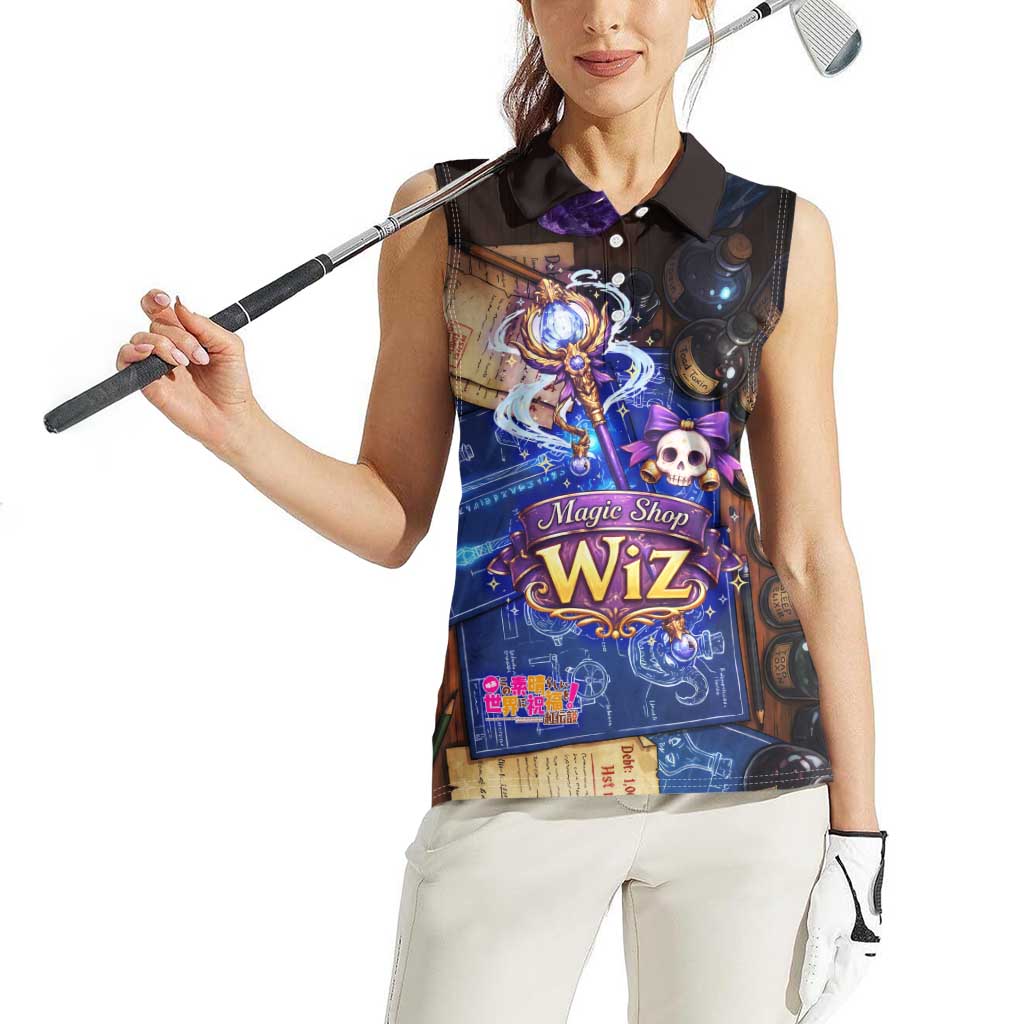 Wiz Magic Shop Women Sleeveless Polo Shirt Alchemical Fantasy Blueprint Style