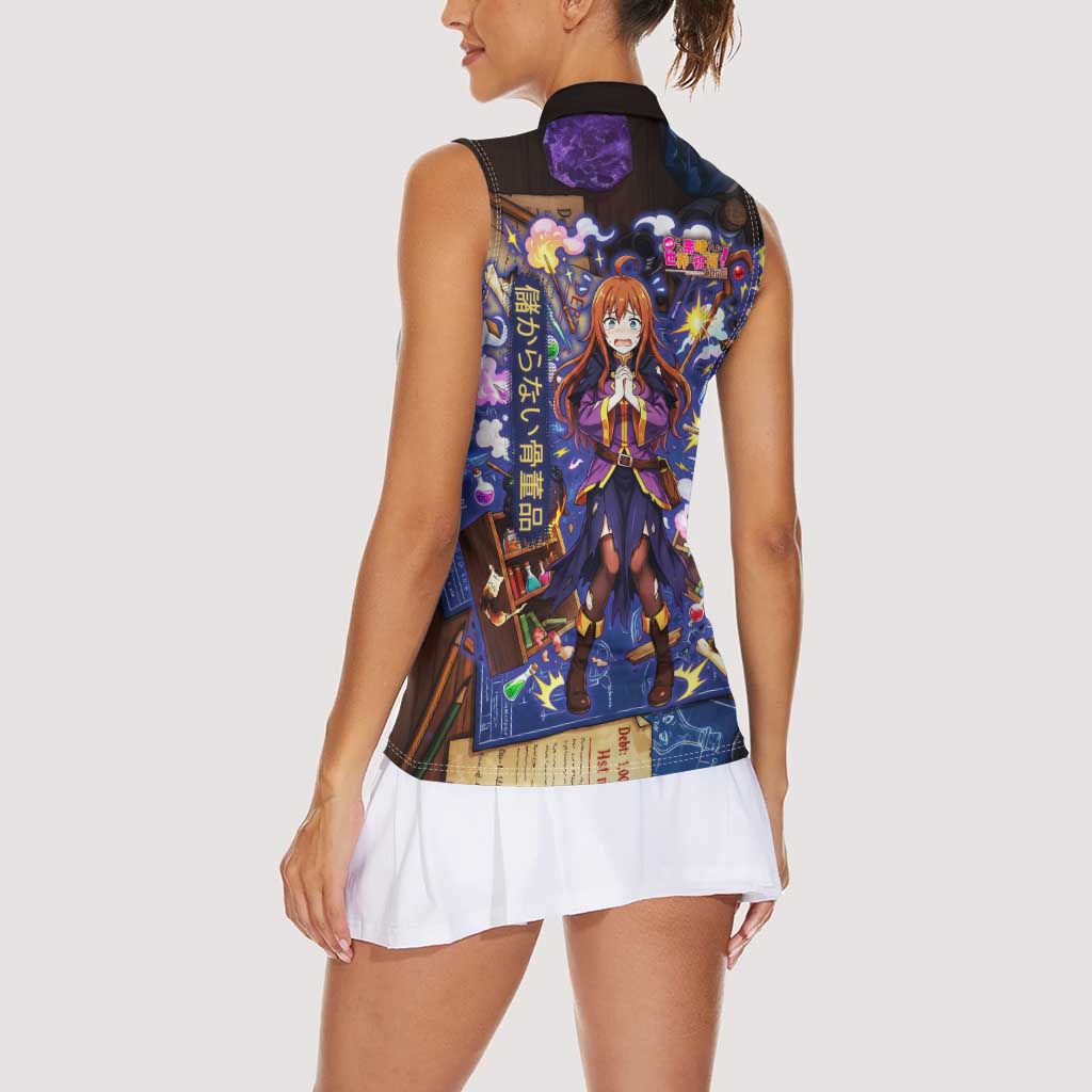 Wiz Magic Shop Women Sleeveless Polo Shirt Alchemical Fantasy Blueprint Style