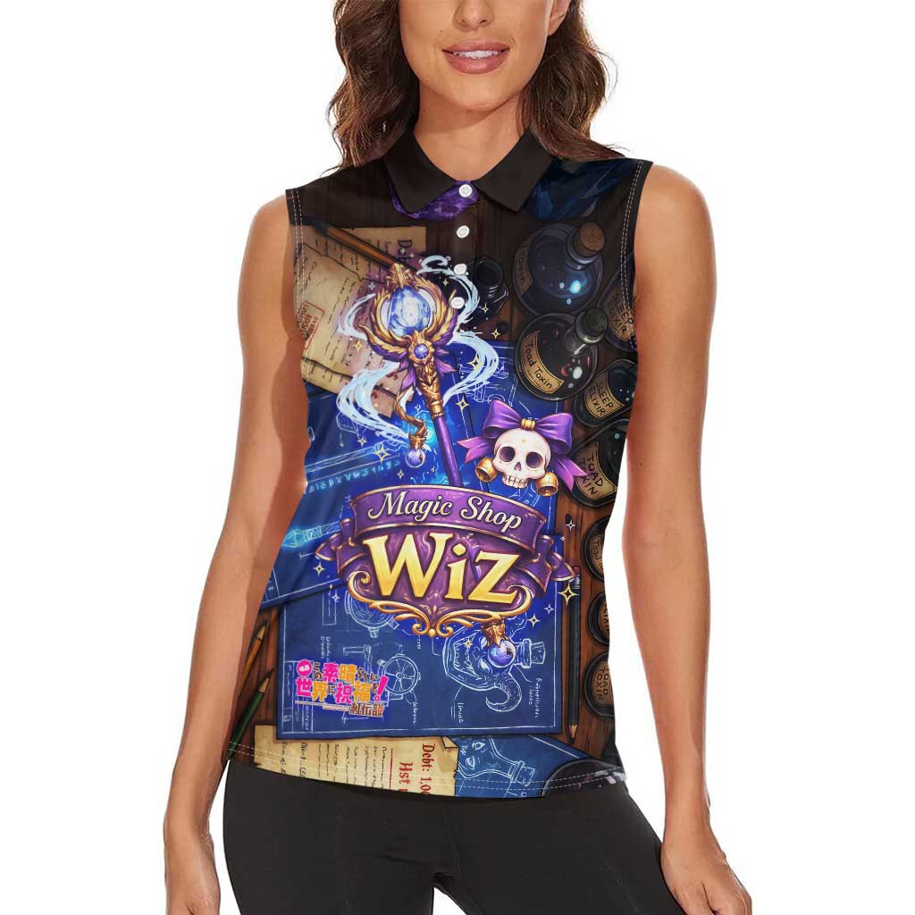 Wiz Magic Shop Women Sleeveless Polo Shirt Alchemical Fantasy Blueprint Style