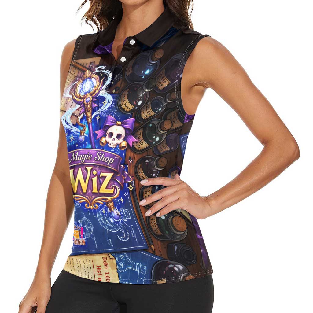 Wiz Magic Shop Women Sleeveless Polo Shirt Alchemical Fantasy Blueprint Style