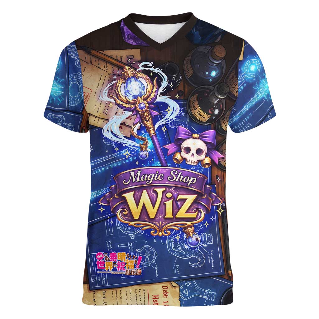 Wiz Magic Shop Women V-Neck T-Shirt Alchemical Fantasy Blueprint Style