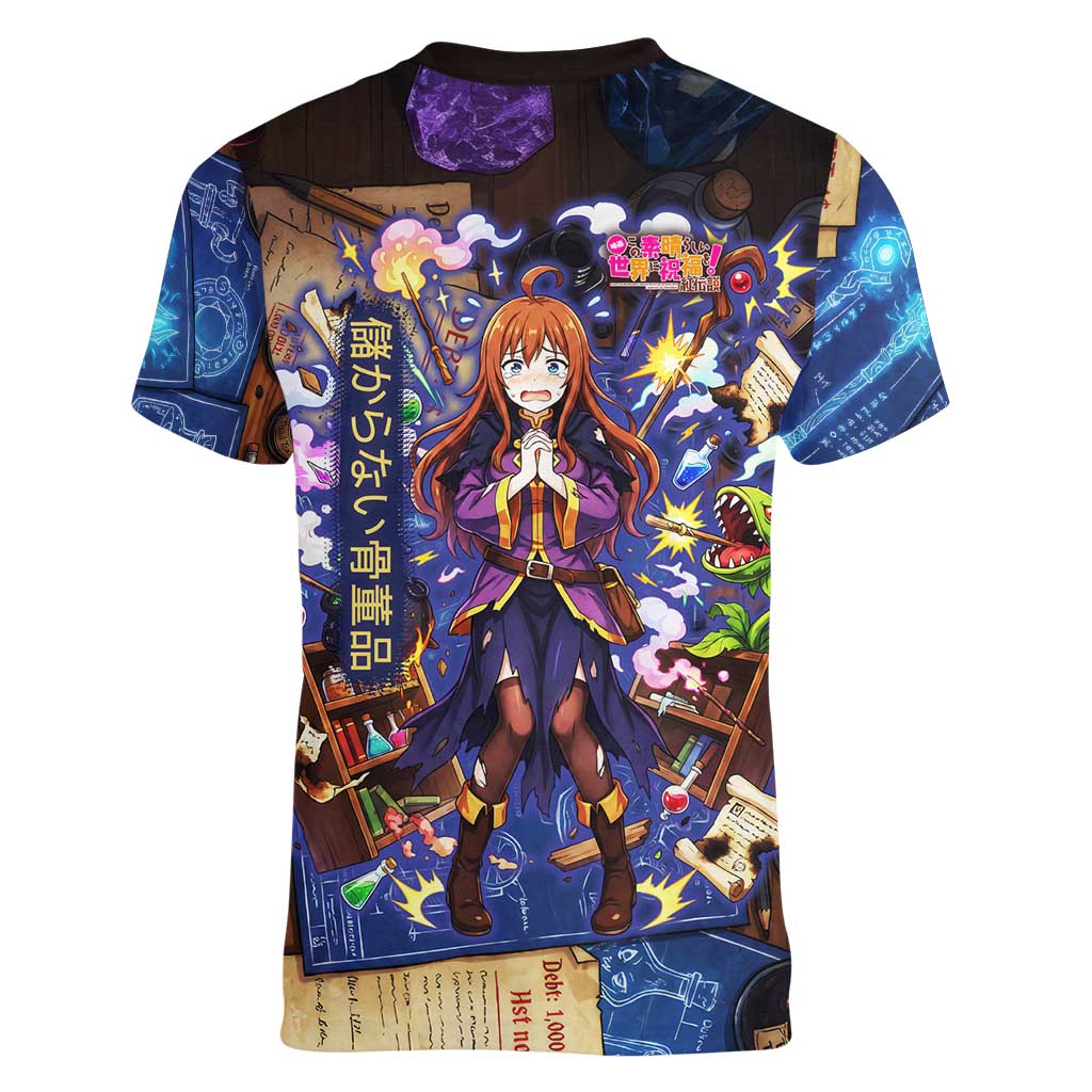 Wiz Magic Shop Women V-Neck T-Shirt Alchemical Fantasy Blueprint Style