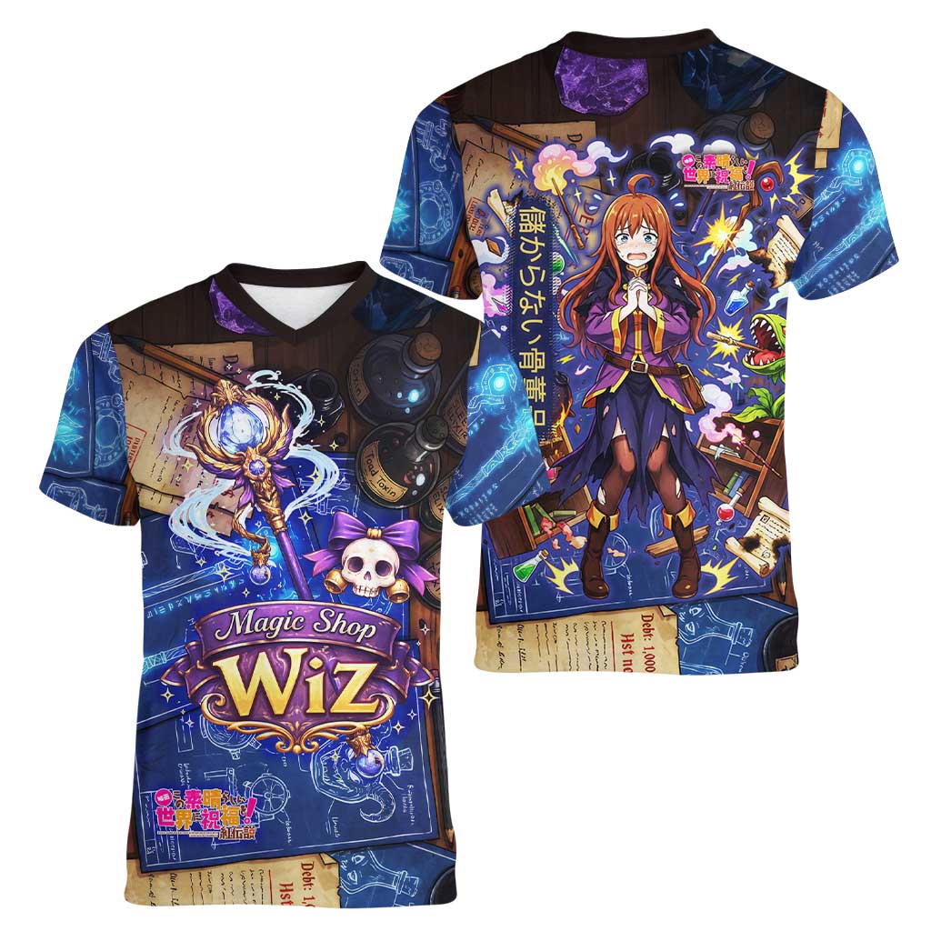 Wiz Magic Shop Women V-Neck T-Shirt Alchemical Fantasy Blueprint Style