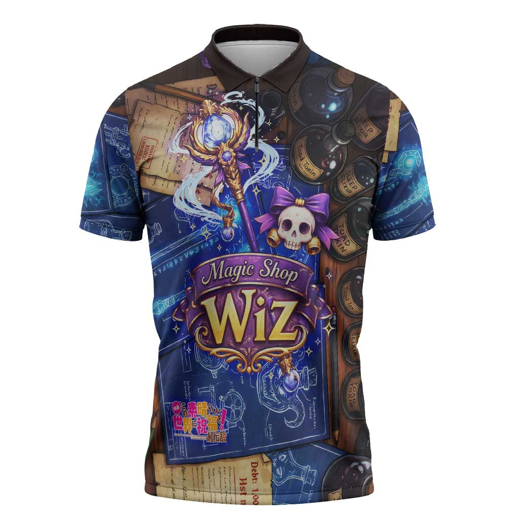 Wiz Magic Shop Zipper Polo Shirt Alchemical Fantasy Blueprint Style