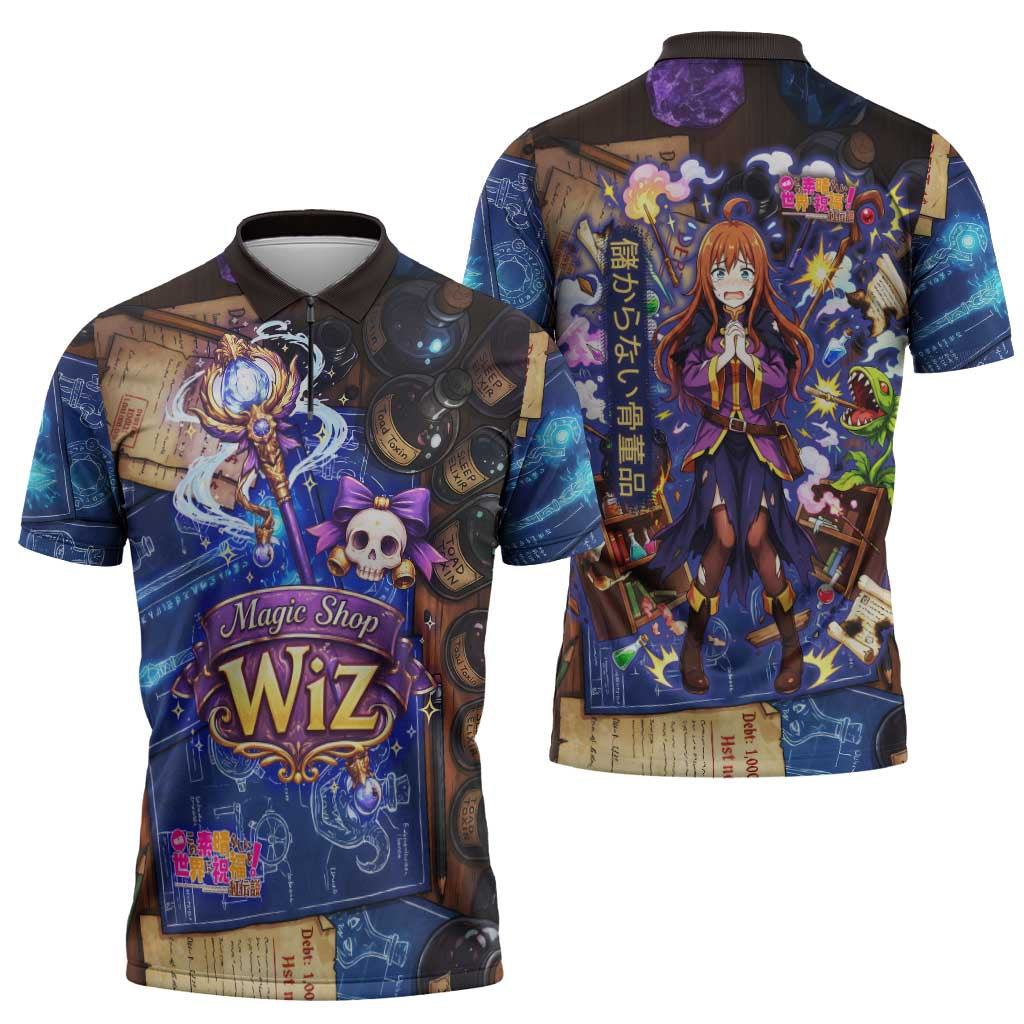 Wiz Magic Shop Zipper Polo Shirt Alchemical Fantasy Blueprint Style