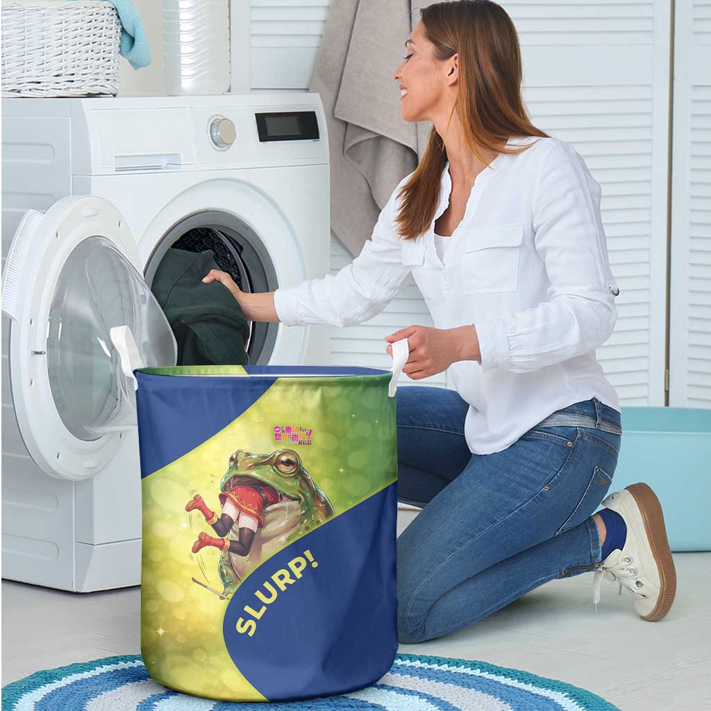 Giant Toad Encounter Laundry Basket Comedic Fantasy Creature Art Style