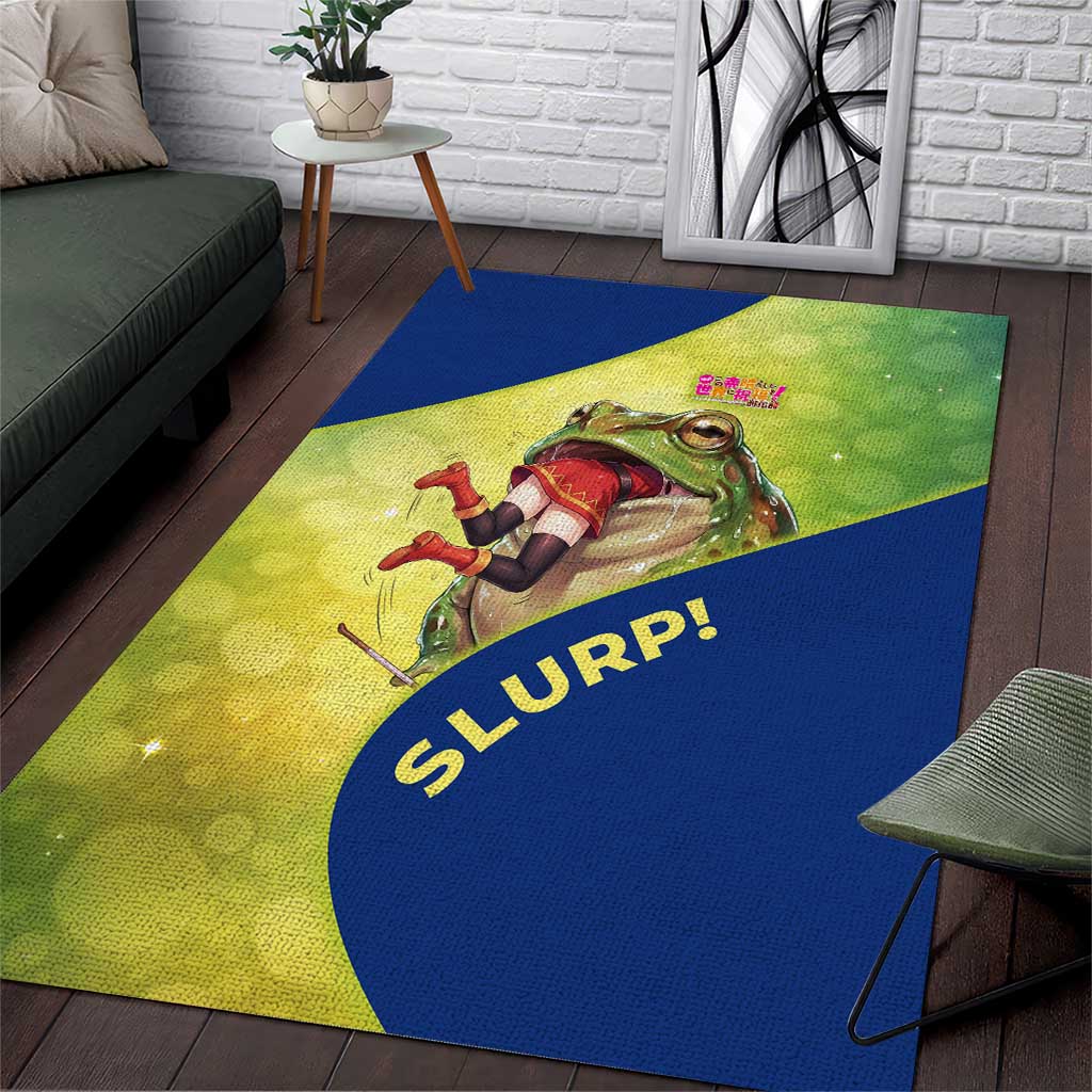 Giant Toad Encounter Area Rug Comedic Fantasy Creature Art Style