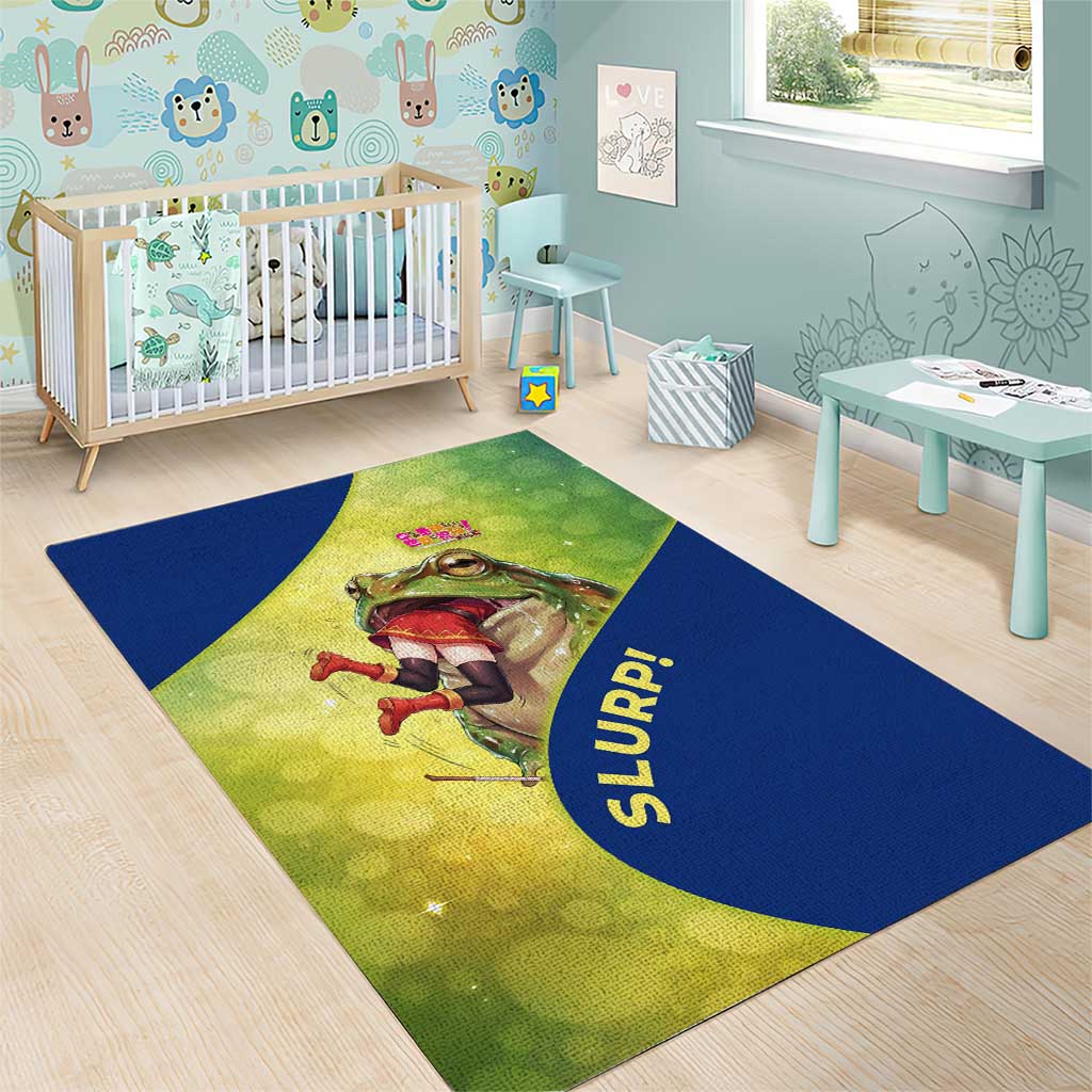 Giant Toad Encounter Area Rug Comedic Fantasy Creature Art Style