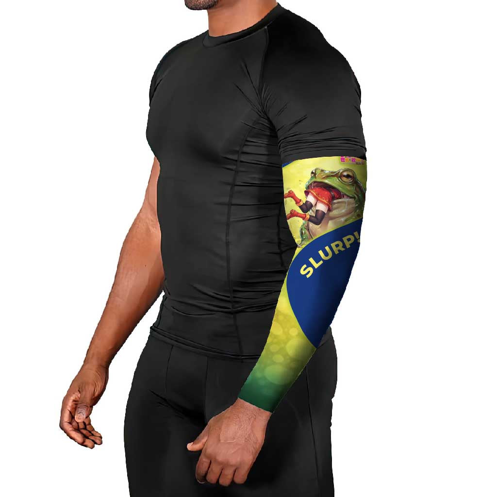 Giant Toad Encounter Arm Sleeves Comedic Fantasy Creature Art Style