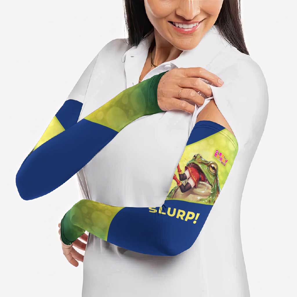 Giant Toad Encounter Arm Sleeves Comedic Fantasy Creature Art Style