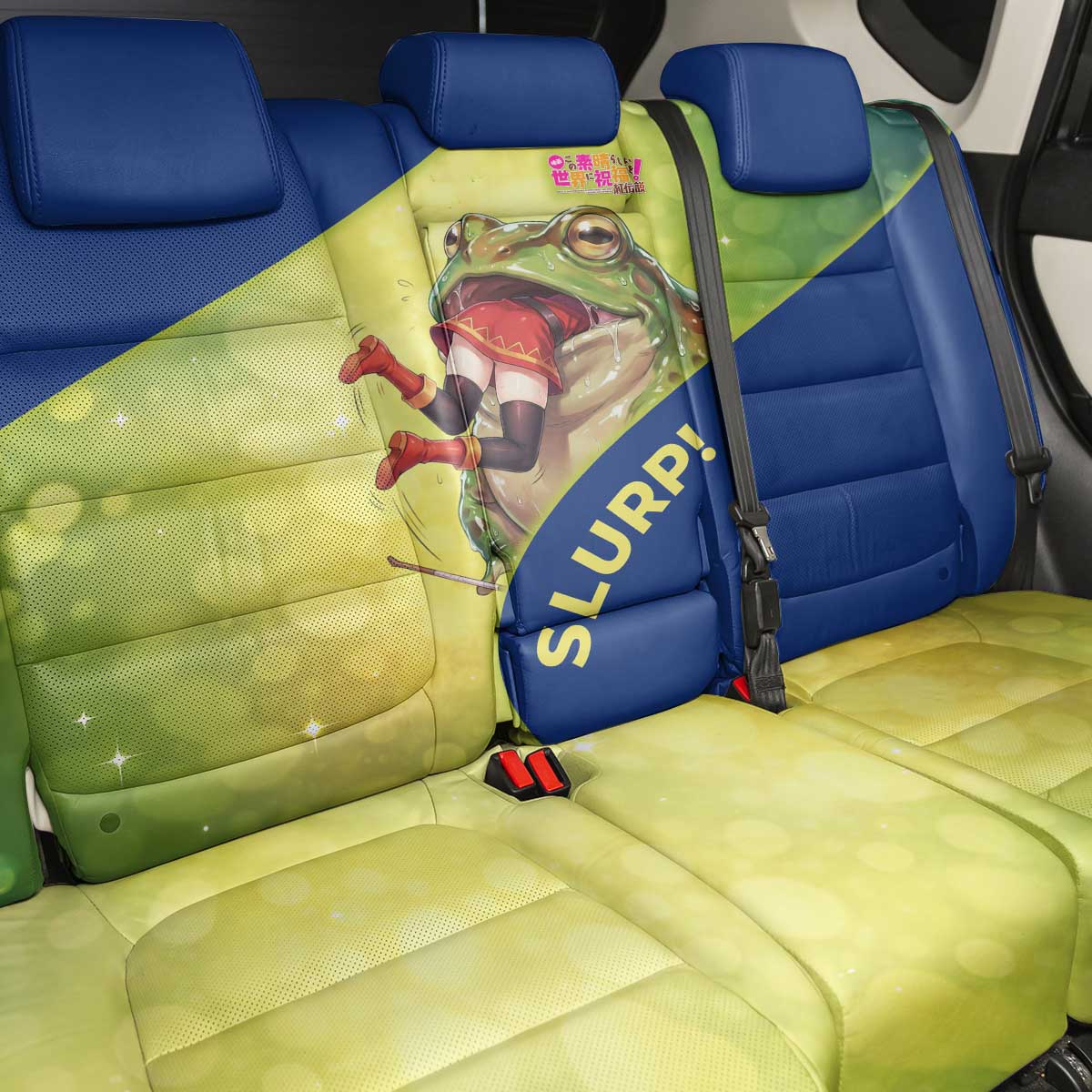 Giant Toad Encounter Back Car Seat Cover Comedic Fantasy Creature Art Style