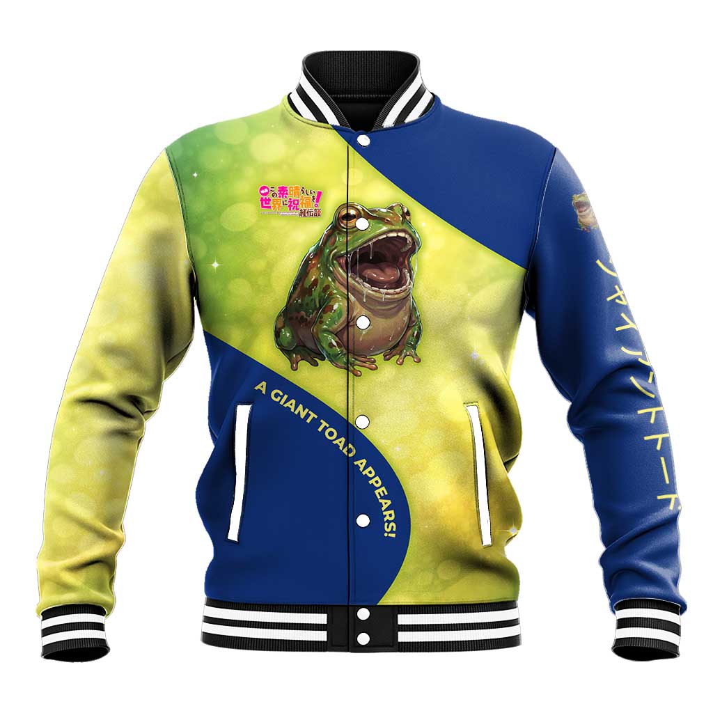 Giant Toad Encounter Baseball Jacket Comedic Fantasy Creature Art Style