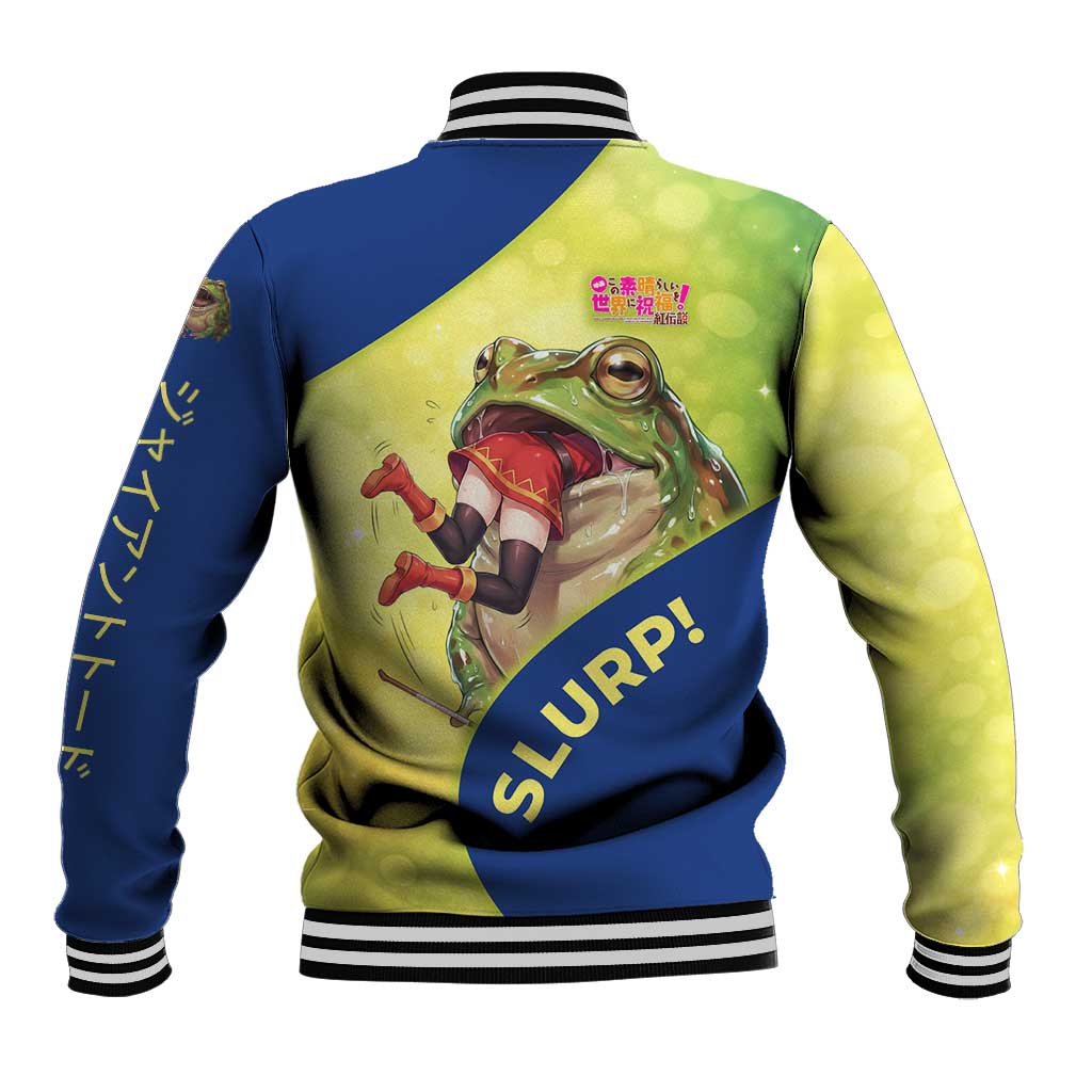 Giant Toad Encounter Baseball Jacket Comedic Fantasy Creature Art Style