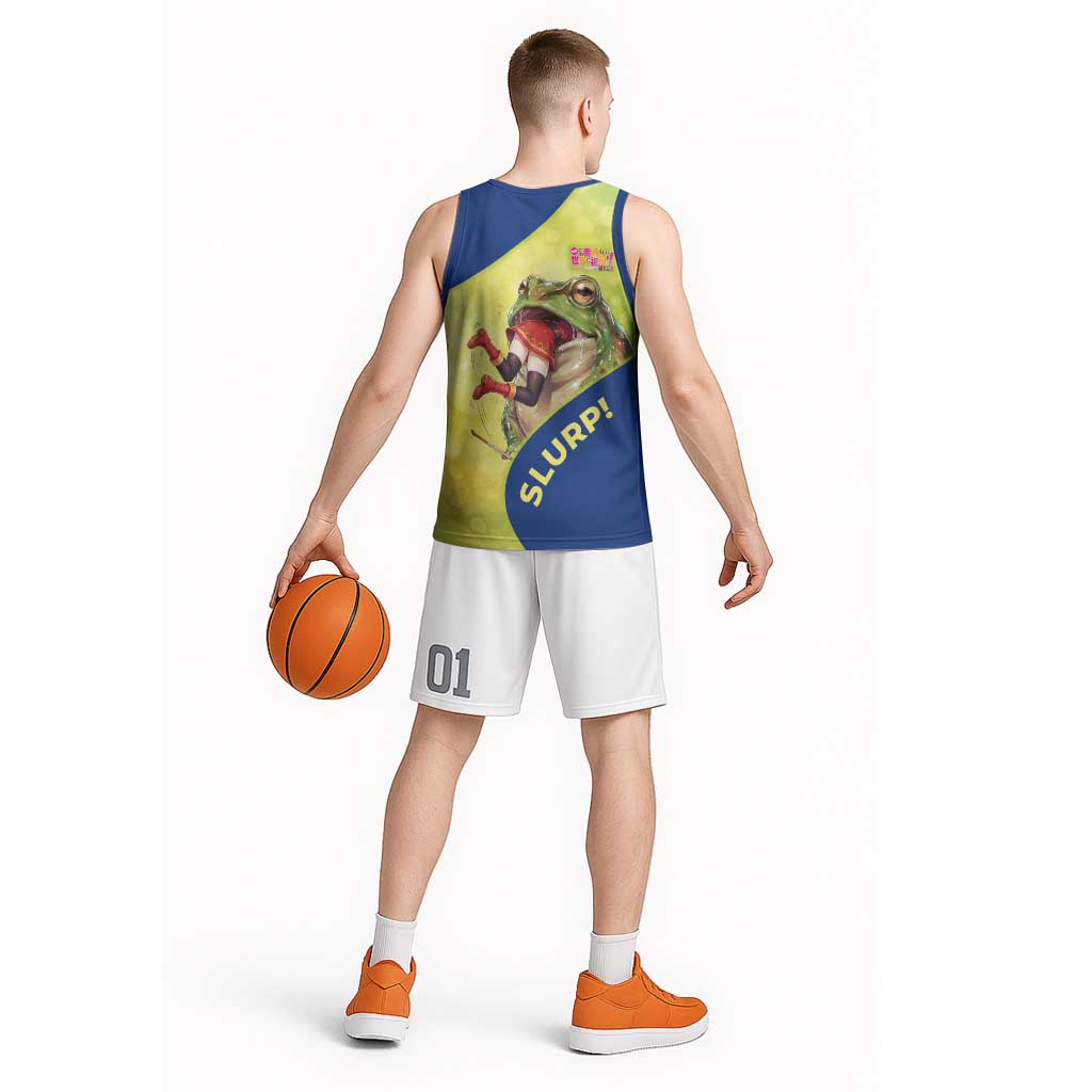 Giant Toad Encounter Basketball Jersey Comedic Fantasy Creature Art Style