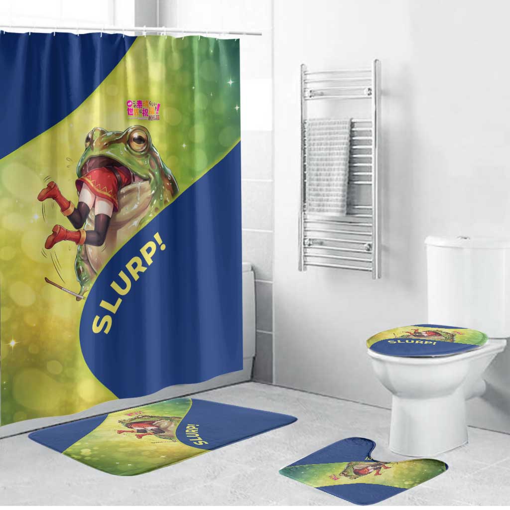 Giant Toad Encounter Bathroom Set Comedic Fantasy Creature Art Style