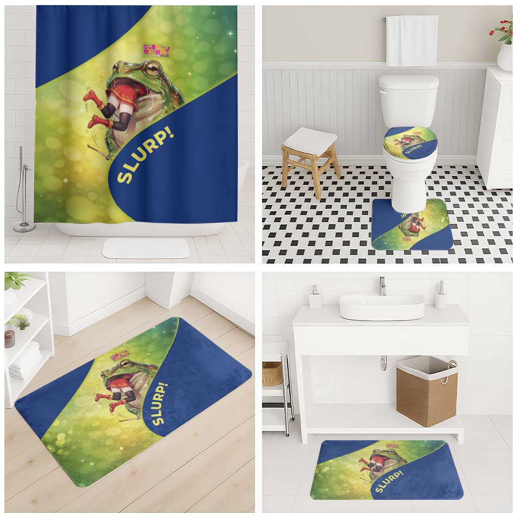 Giant Toad Encounter Bathroom Set Comedic Fantasy Creature Art Style