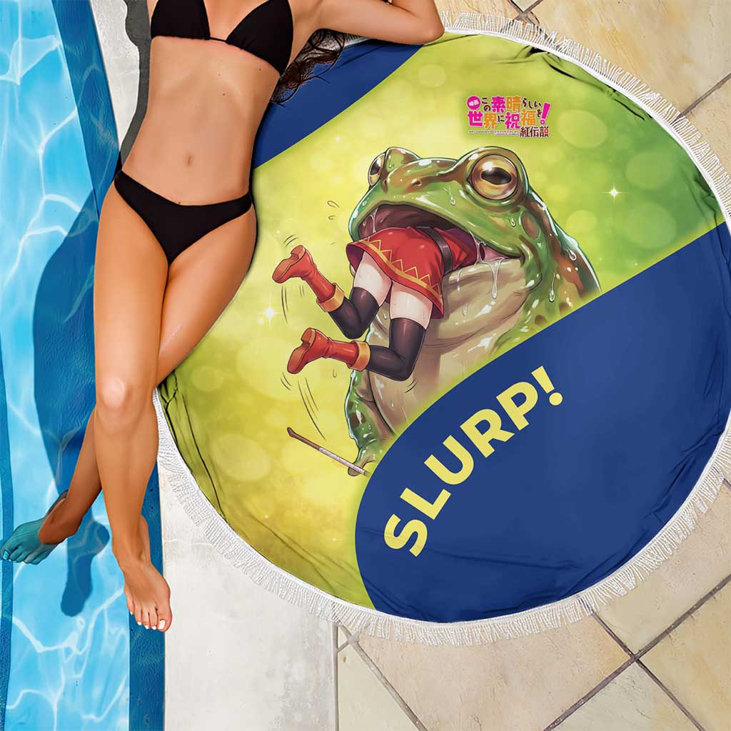 Giant Toad Encounter Beach Blanket Comedic Fantasy Creature Art Style