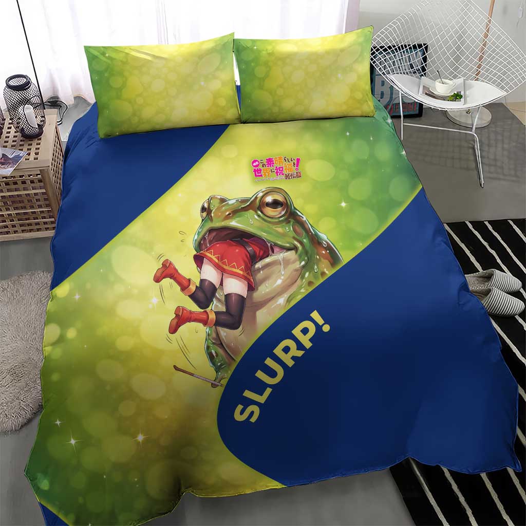 Giant Toad Encounter Bedding Set Comedic Fantasy Creature Art Style