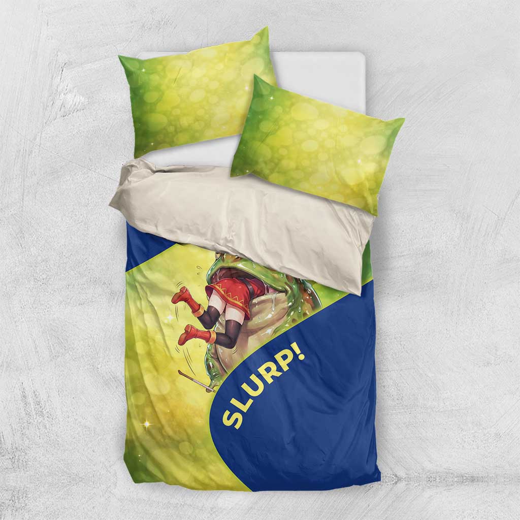 Giant Toad Encounter Bedding Set Comedic Fantasy Creature Art Style
