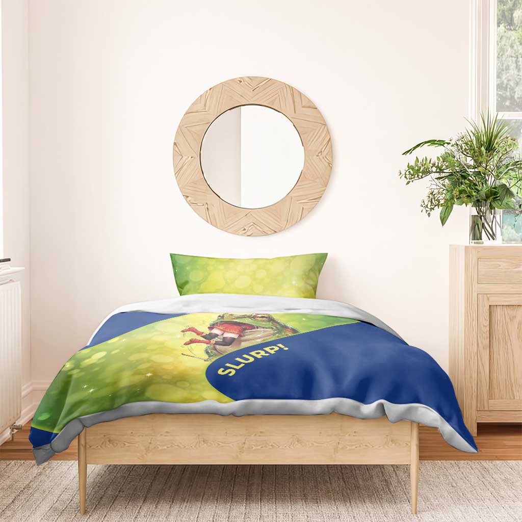 Giant Toad Encounter Bedding Set Comedic Fantasy Creature Art Style