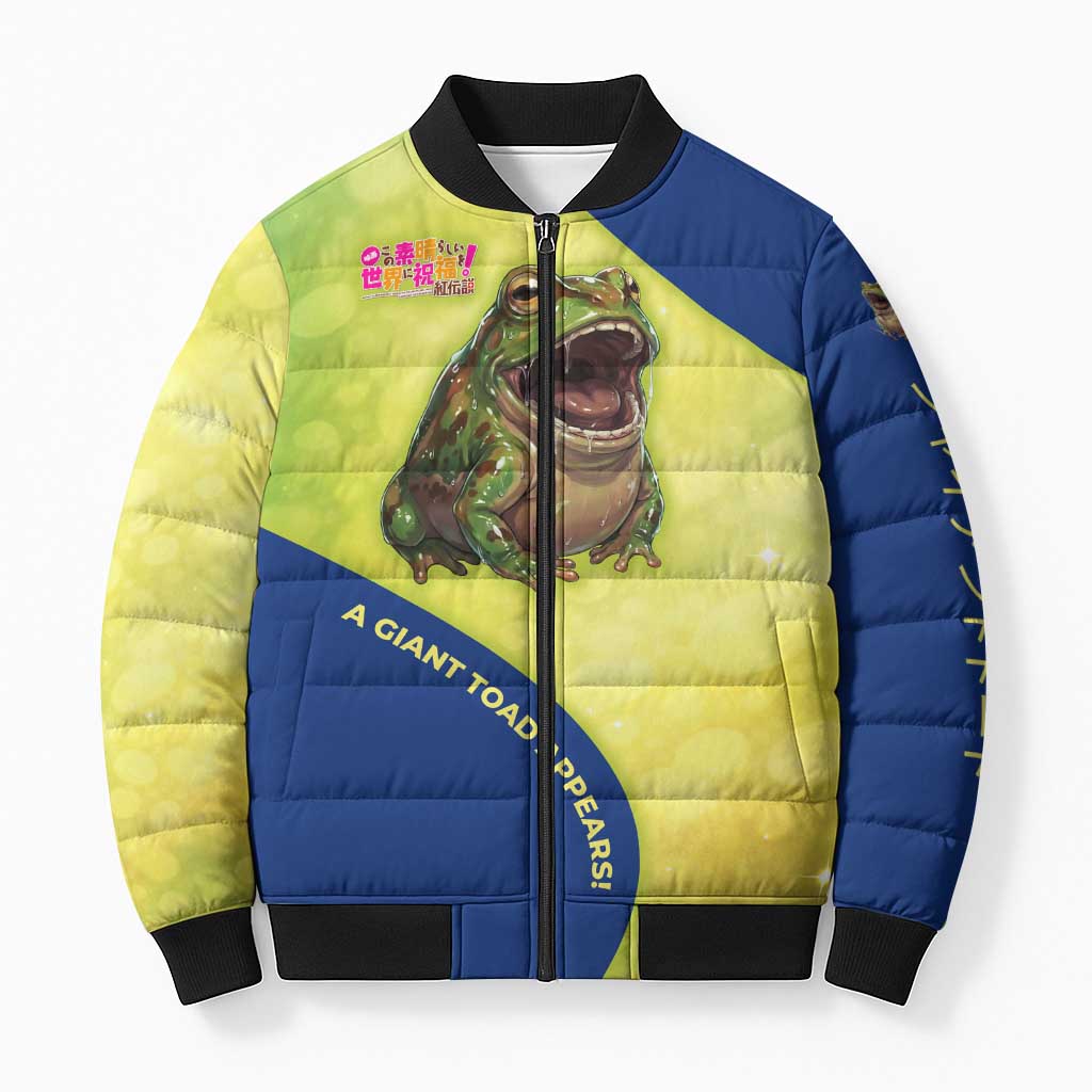 Giant Toad Encounter Bomber Puffer Jacket Comedic Fantasy Creature Art Style