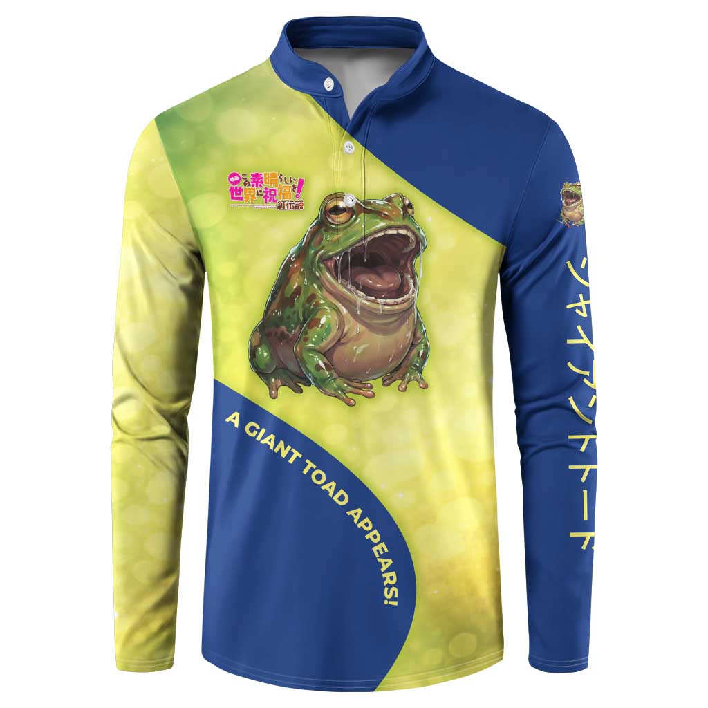Giant Toad Encounter Button Sweatshirt Comedic Fantasy Creature Art Style