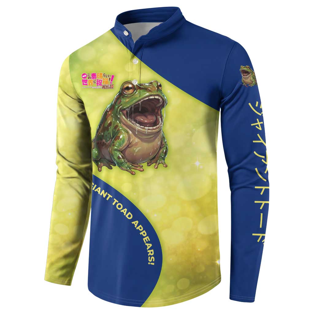 Giant Toad Encounter Button Sweatshirt Comedic Fantasy Creature Art Style