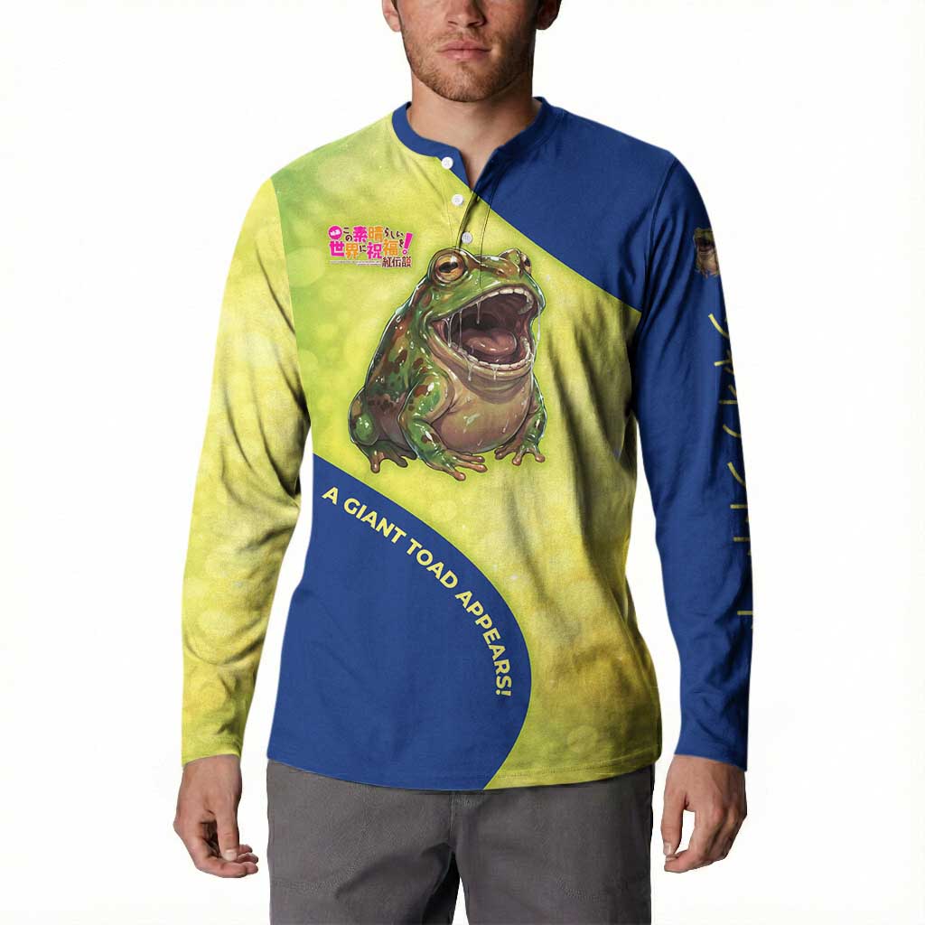 Giant Toad Encounter Button Sweatshirt Comedic Fantasy Creature Art Style