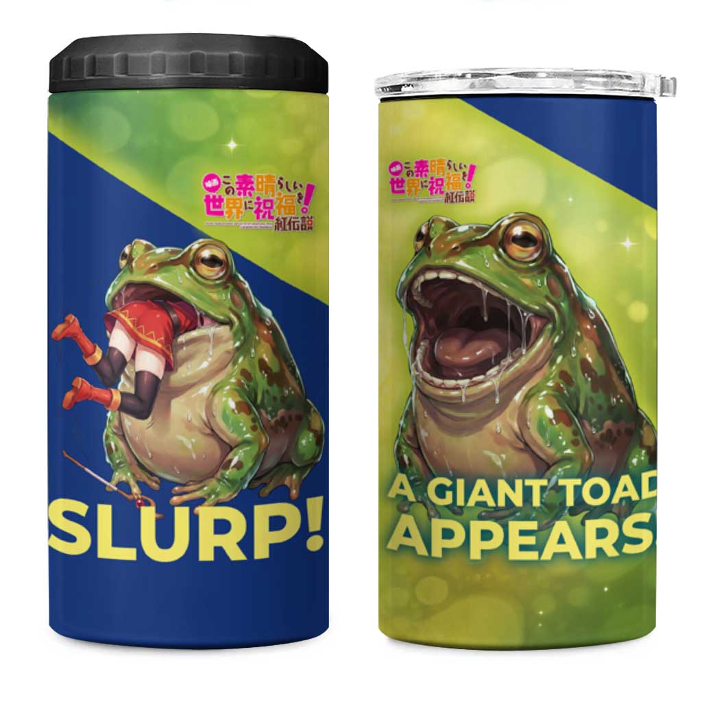 Giant Toad Encounter 4 in 1 Can Cooler Tumbler Comedic Fantasy Creature Art Style