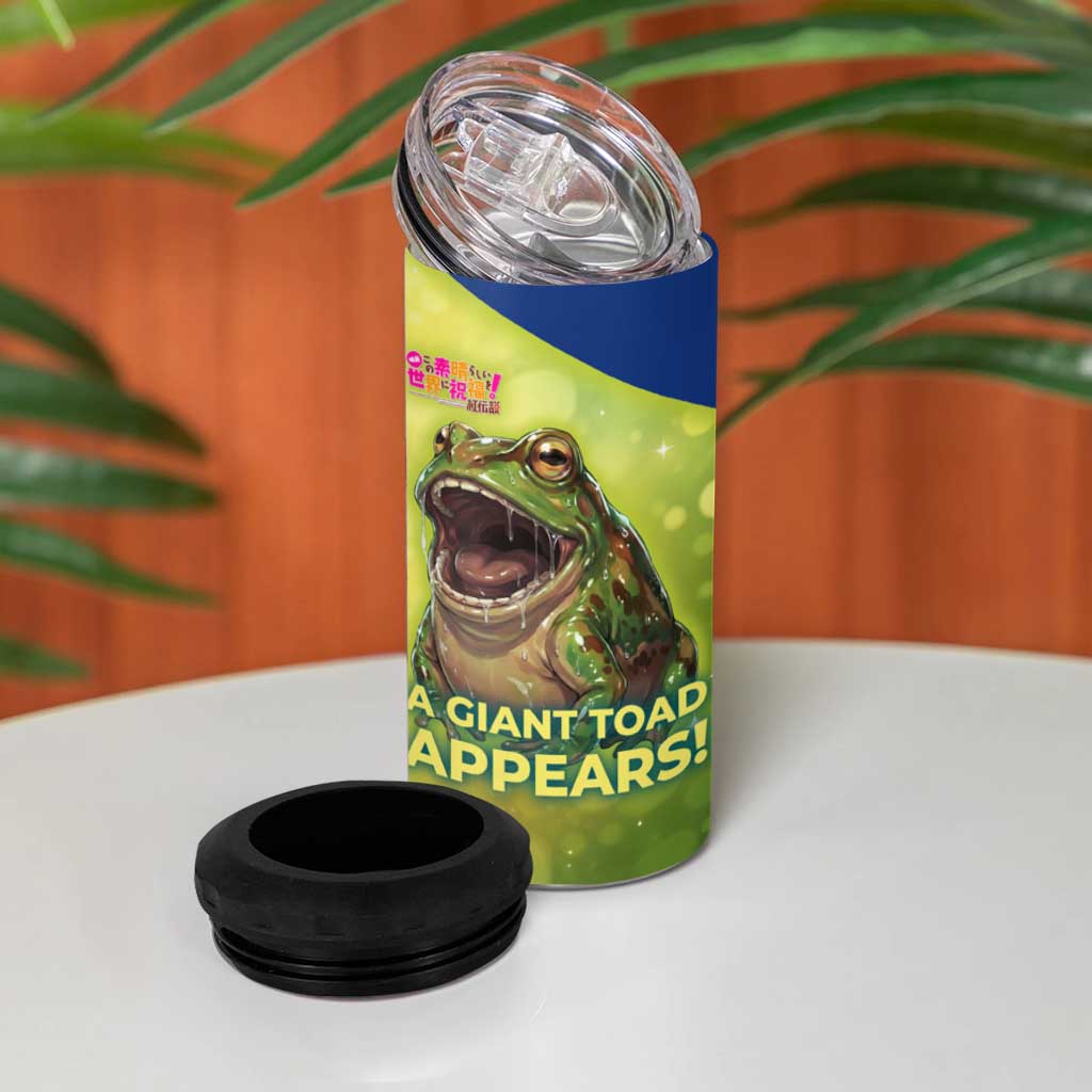 Giant Toad Encounter 4 in 1 Can Cooler Tumbler Comedic Fantasy Creature Art Style