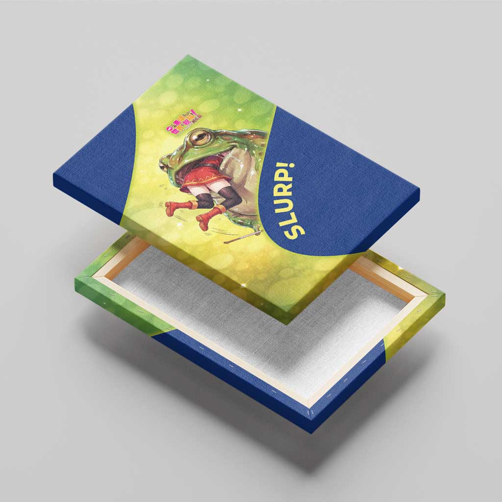 Giant Toad Encounter Canvas Wall Art Comedic Fantasy Creature Art Style